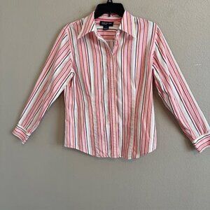 Jones New York Signature Women's Striped Long Sleeve Button Up Blouse Size LG